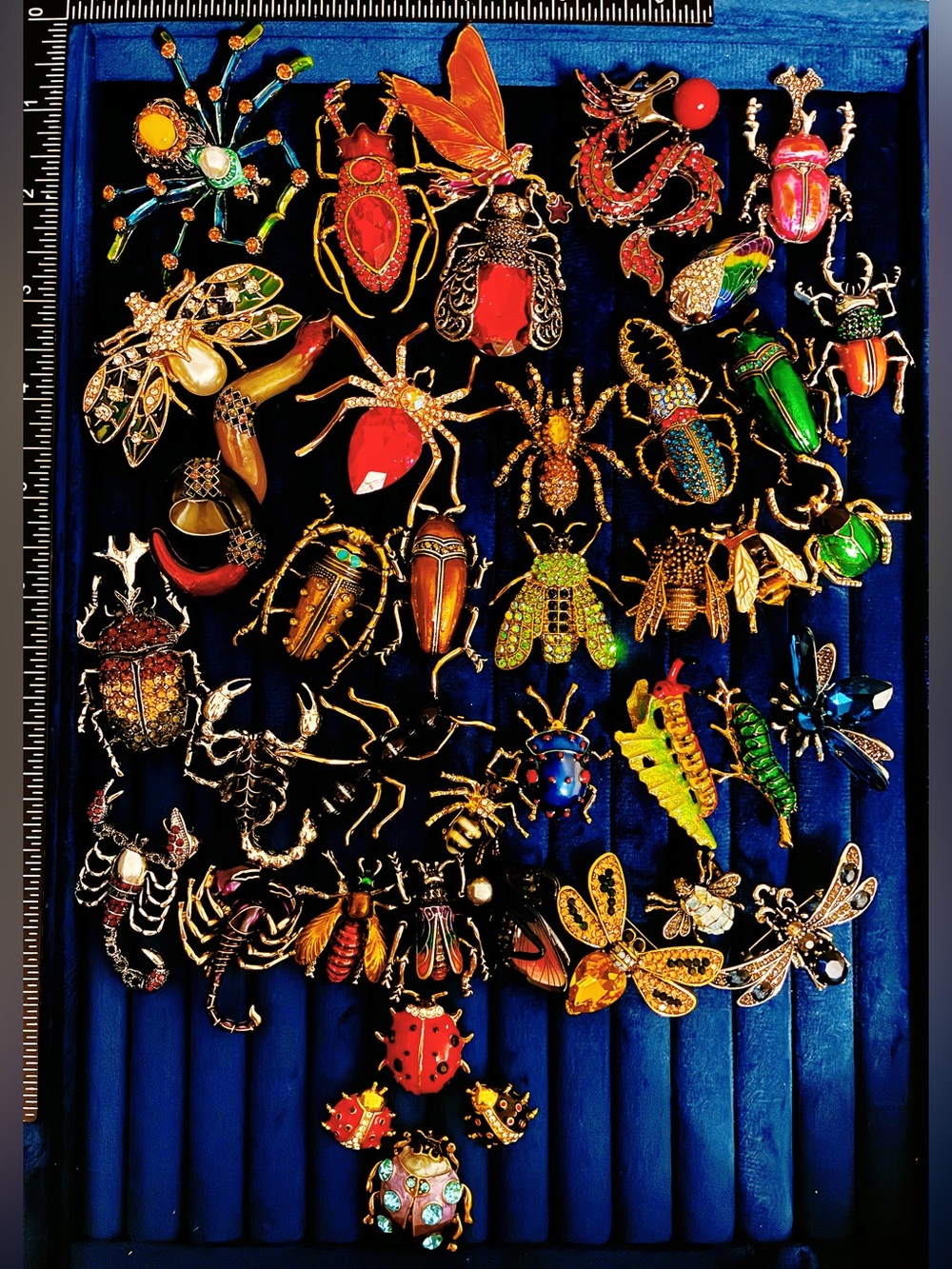 Lot of 40 Insect Bug Brooch Pins Rhinestone Spider Bee Dragonfly Collection